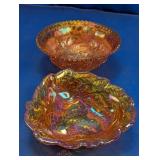 Marigold Carnival Glass Floral Dish & Bowl Set