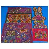 Mola Textile Folk Art Panels & Rabbit Figure