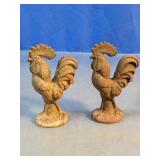 Cast Iron Rooster Figurine Pair