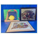 Vintage Framed Artwork & Canvas Painting Trio