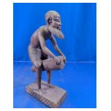 Carved Seated Bearded Figure Sculpture