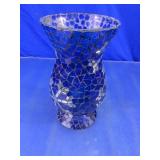 Blue Mosaic Glass Flower Vase