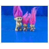Vintage Pink Hair Troll Doll Figures Trio