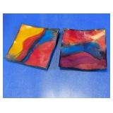 Abstract Colorful Plastic Trinket Dishes Duo