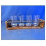 Wooden Beer Tasting Flight Rack with 4 Glasses