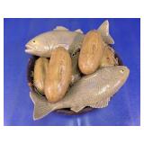 Glass Fish & Faux Potato Basket Centerpiece