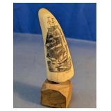 Faux Tusk Ship Scrimshaw Figurine