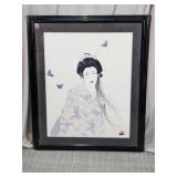 Framed Japanese Geisha Artwork w/Butterflies