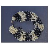 Multi-Strand Faux Pearl & Navy Bead Necklace