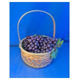 Woven Basket with Artificial Purple Grapes