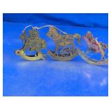 Vintage Brass Rocking Horse & Bear Ornaments