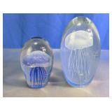Art Glass Jellyfish Paperweight Pair