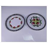 Hand-Painted Floral & Checkerboard Glass Plates