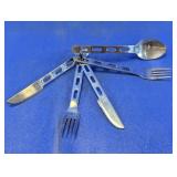 Stainless Steel Camping Cutlery & Clip Lot