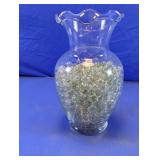 Clear Glass Ruffled Rim Vase with Marbles