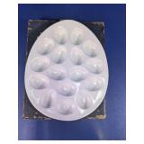 White Ceramic Oval Deviled Egg Serving Platter