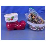 Holiday Santa Boot Planter & Potpourri Bowl Set