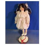 Victorian Style Porcelain Girl Doll With Lace Hat