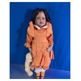 Porcelain Girl Doll With Teddy Bear Plush