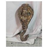 Vintage Heavy-Duty Cast Iron Hook Pulley Block