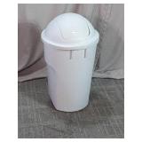 White Plastic Swing-Top Trash Can