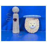 Wooden Lion Wall Shelf & Cement Angel Figurine