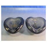 Heart Shaped Glass Ashtray Pair