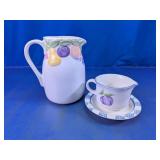 Glass Fruit Pitcher & Teacup Saucer Set