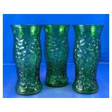 Green Crinkle Textured Glass Vases