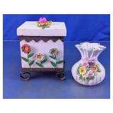 Floral Wooden Keepsake Box & Glass Mini Vase