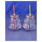 Christmas Tree Glass Tumblers w/ Lids