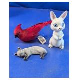 Sleeping Cat, White Rabbit & Cardinal Figurines