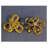 Gold Tone Faux Pearl Floral Brooches