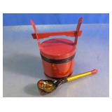 Vintage Russian Style Mini Bucket & Spoon Set