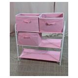 3-Tier Pink Storage Shelf Unit w/ Fabric Bins