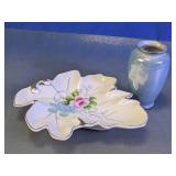 Floral Leaf Dish & Porcelain Vase