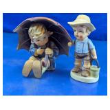 Goebel Umbrella & Fishing Boy Figurine Pair