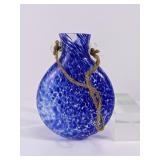 Blue Hand-Blown Spatter Glass Vase Accent