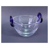 Clear Glass Bowl w/ Cobalt Blue Glass Handles