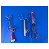 Vtg Hand Rotary Egg Beaters & Potato Fork Lot
