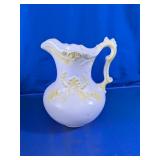Vtg Pitcher Yellow Scroll Molded Floral