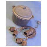 Vintage Cast Iron Pot & Horse Bell Set