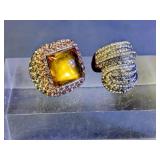 Amber Tone Rhinestone Statement Rings Set