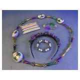 Mardi Gras Beaded Jewelry & Headband Accessory Lot