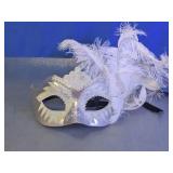 Silver Feathered Masquerade Eye Mask With Ribbon
