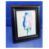 Framed Blue and Pink Rose Artwork