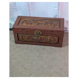 Ornate Floral Relief Carved Wooden Chest