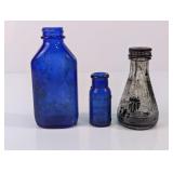 Vintage Cobalt Blue & Clear Glass Bottle Trio