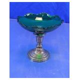 Green Glass Pedestal Compote Bowl