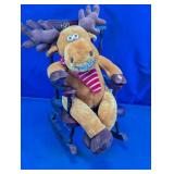 Animated Musical Plush Moose in Wooden Rocker
